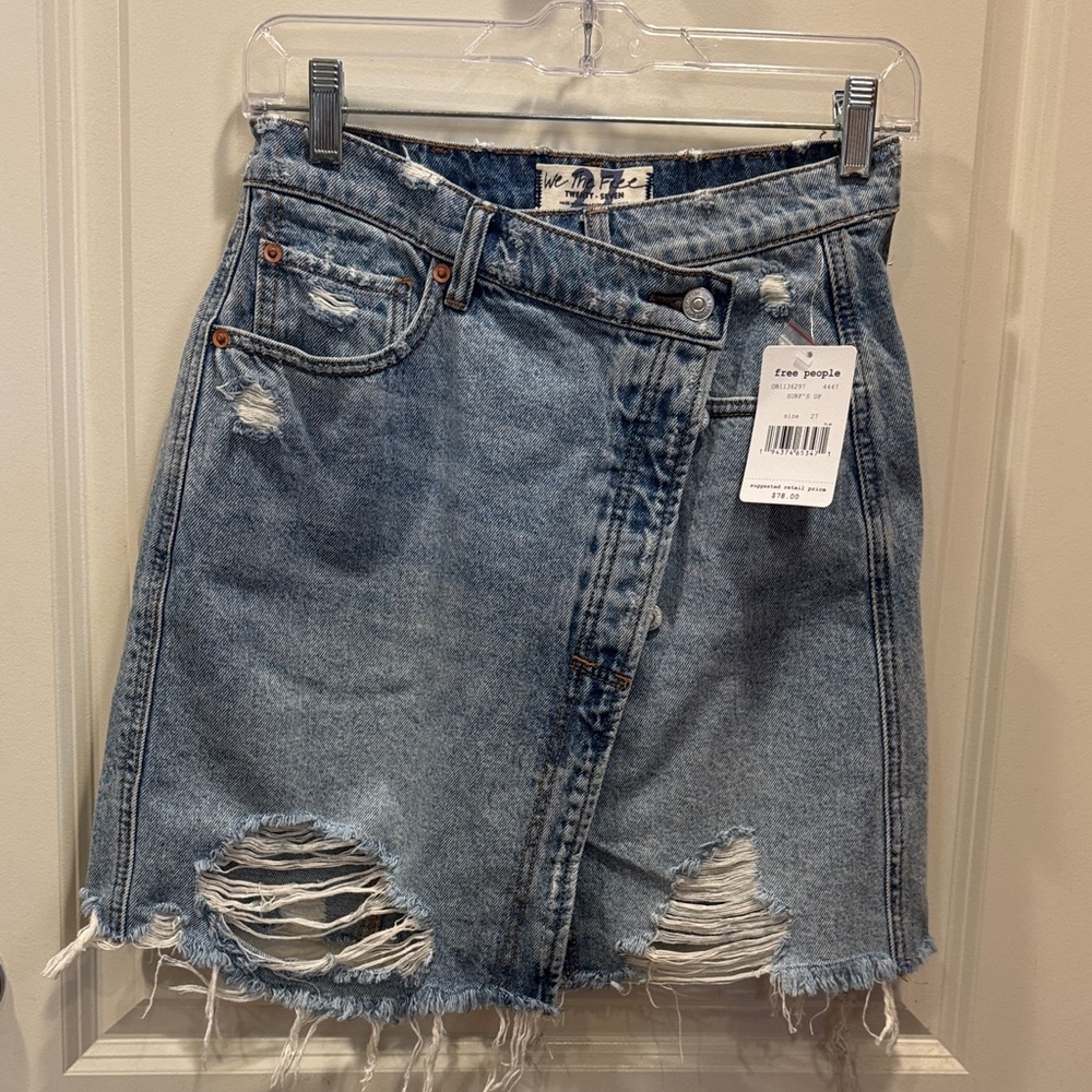 We The Free Blue Distressed Mini Skirt